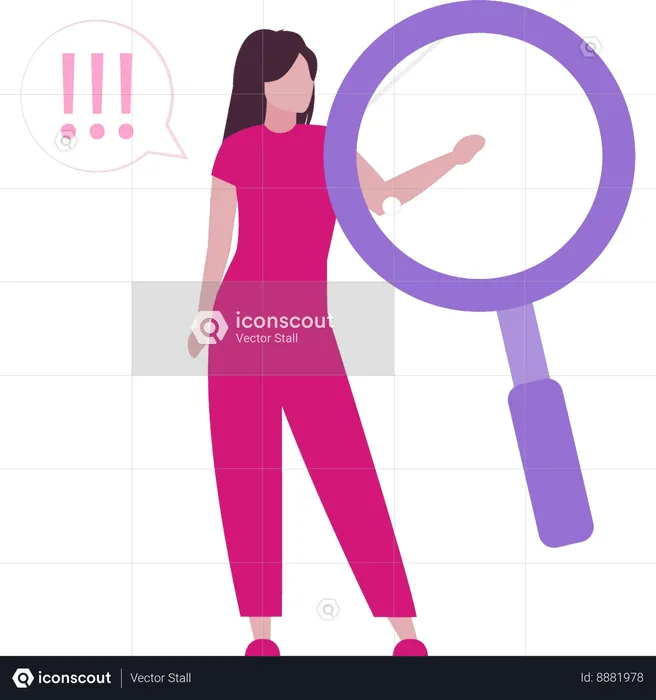 Girl Pointing At Magnifying Glass  Illustration