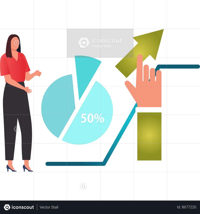 Girl pointing at pie chart  Illustration