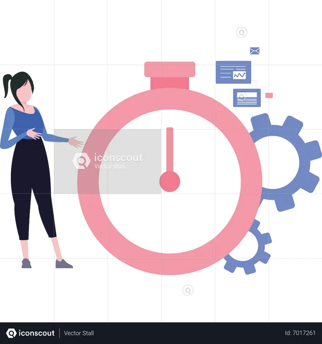 Girl pointing at stopwatch  Illustration