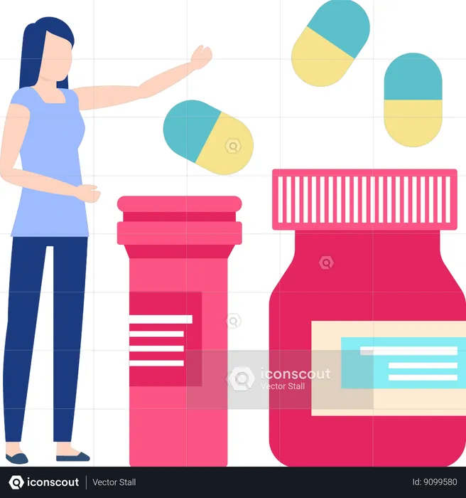 Girl pointing at supplements  Illustration