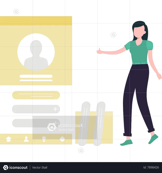 Girl  pointing at user account  Illustration