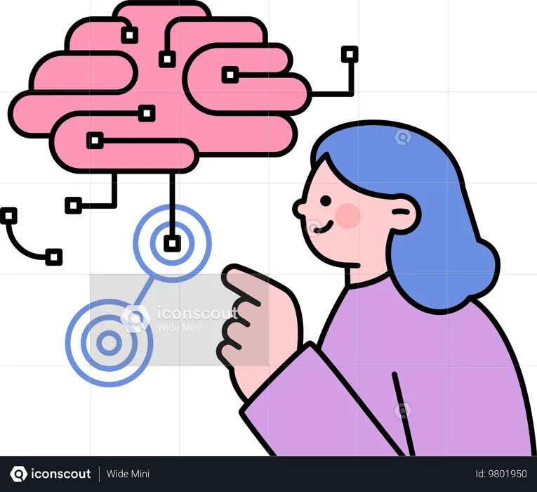 Girl pointing brain  Illustration