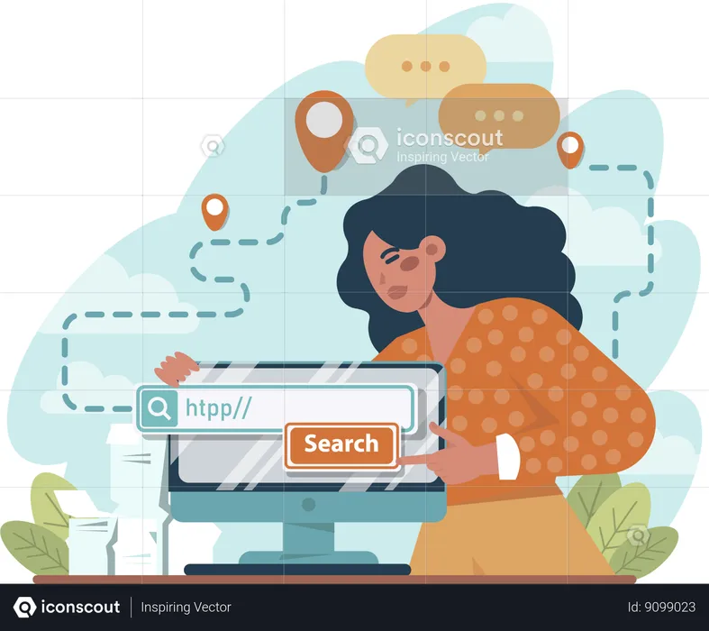 Girl pointing browser search  Illustration
