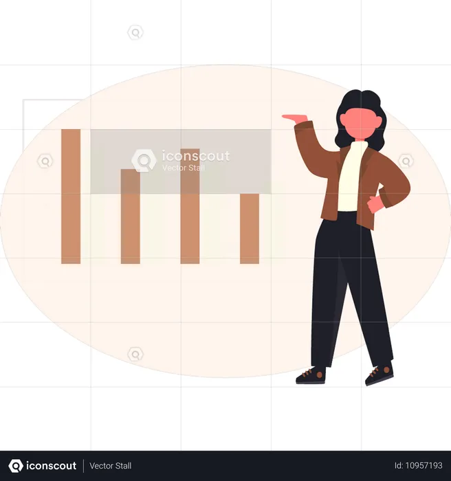 Girl pointing business rising graph  Illustration