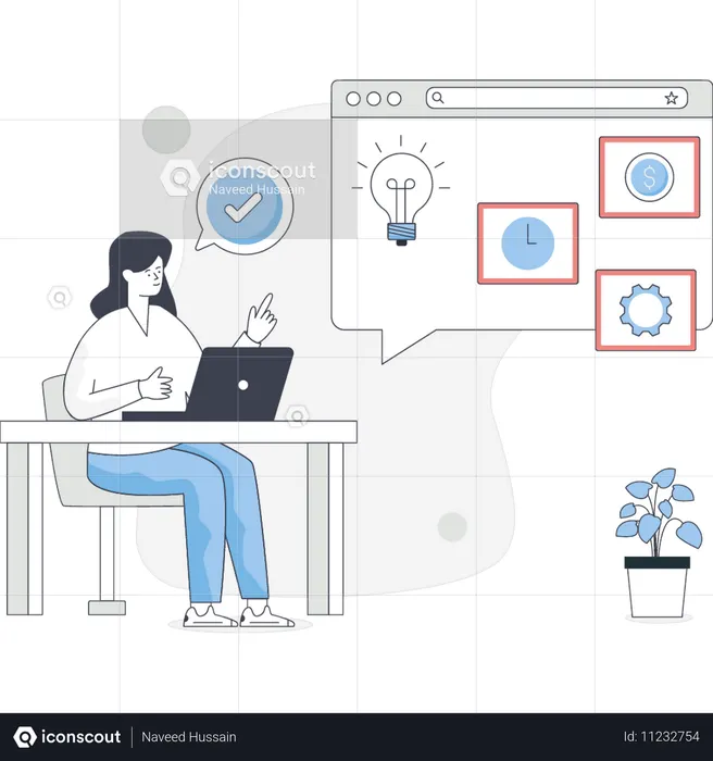 Girl pointing business task management  Illustration