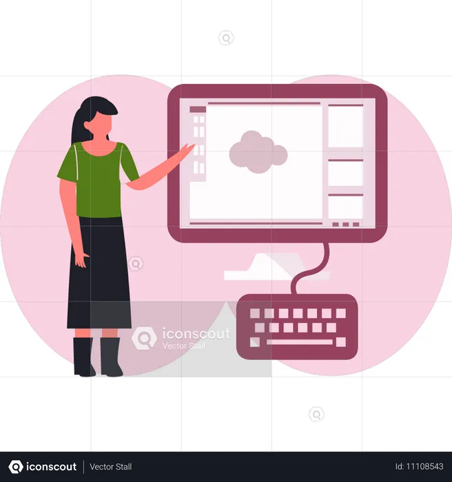 Girl pointing cloud computing  Illustration