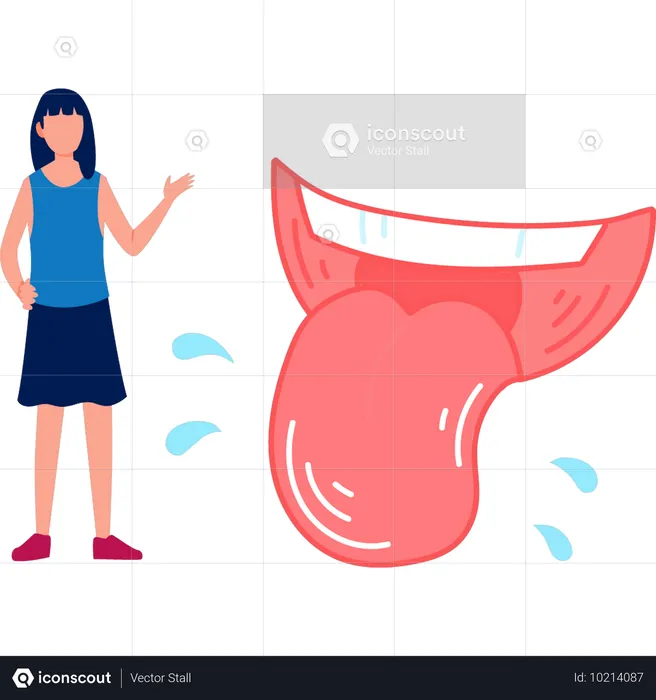 Girl pointing human tongue  Illustration