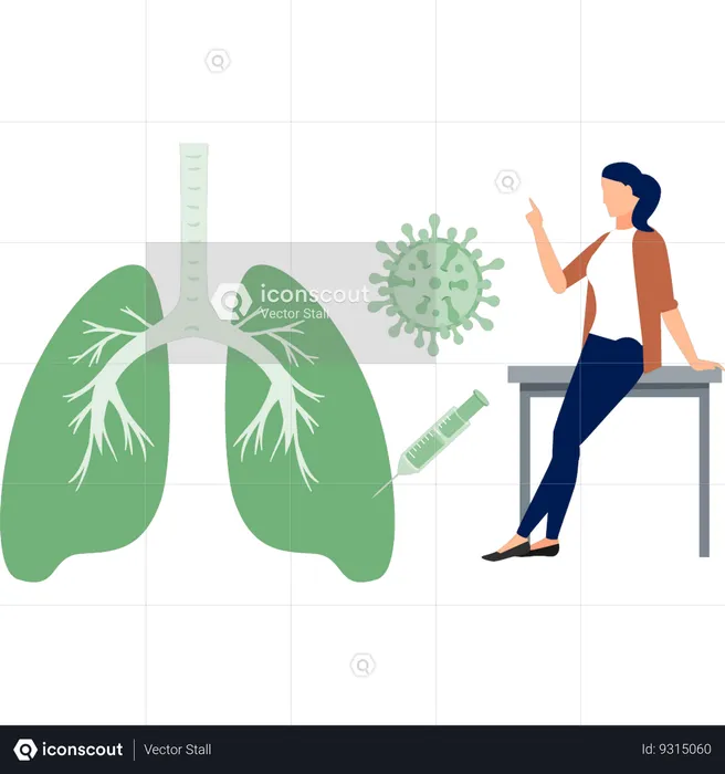Girl pointing lungs infection  Illustration