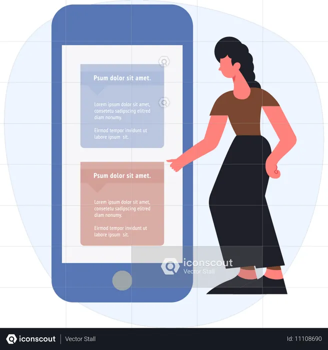 Girl pointing mobile data  Illustration