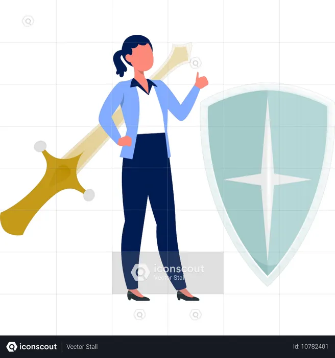 Girl pointing protection shield  Illustration