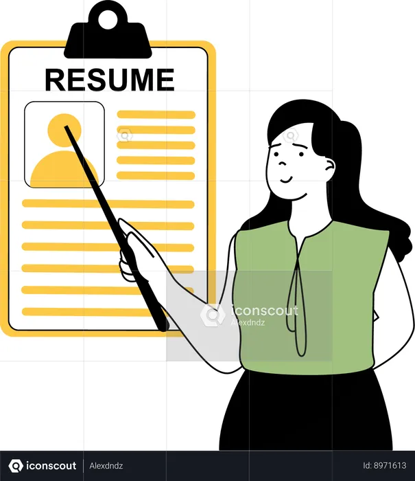 Girl pointing resume  Illustration