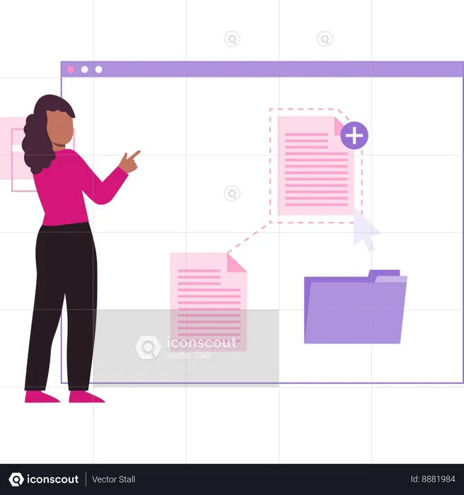 Girl Pointing To Empty Folders On Web Page  Illustration