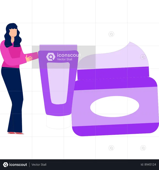 Girl pointing to face cream  Illustration