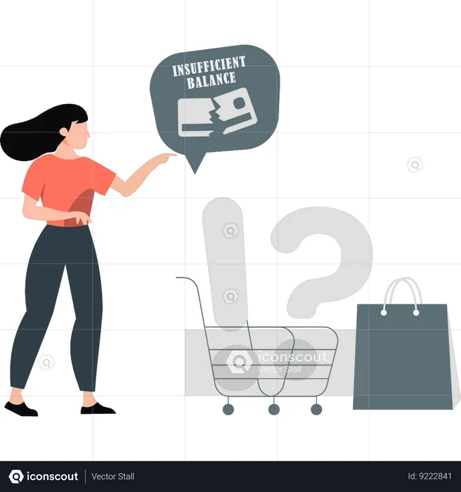 Girl pointing to insufficient balance in credit card  Illustration