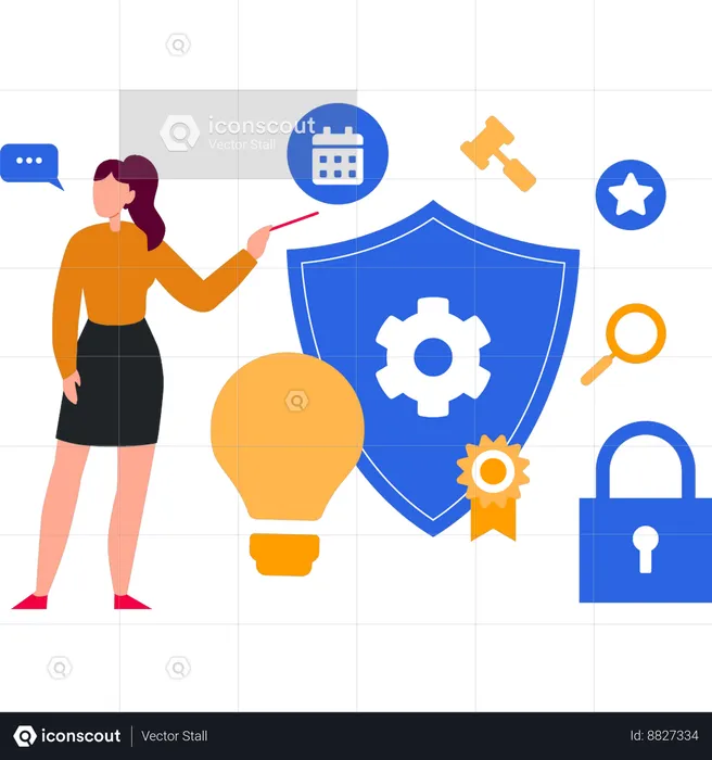 Girl pointing to settings for security  Illustration