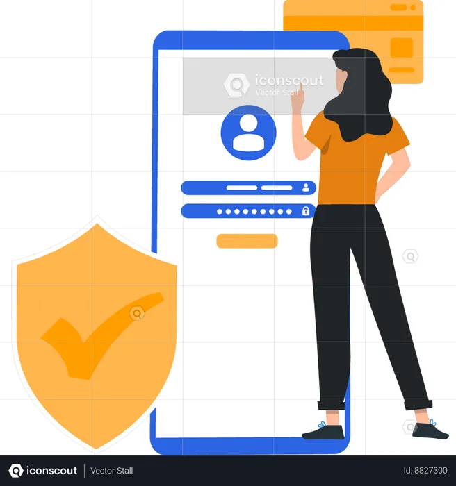Girl pointing to user account on mobile  Illustration