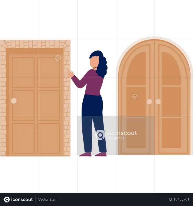 Girl pointing towards door way  Illustration