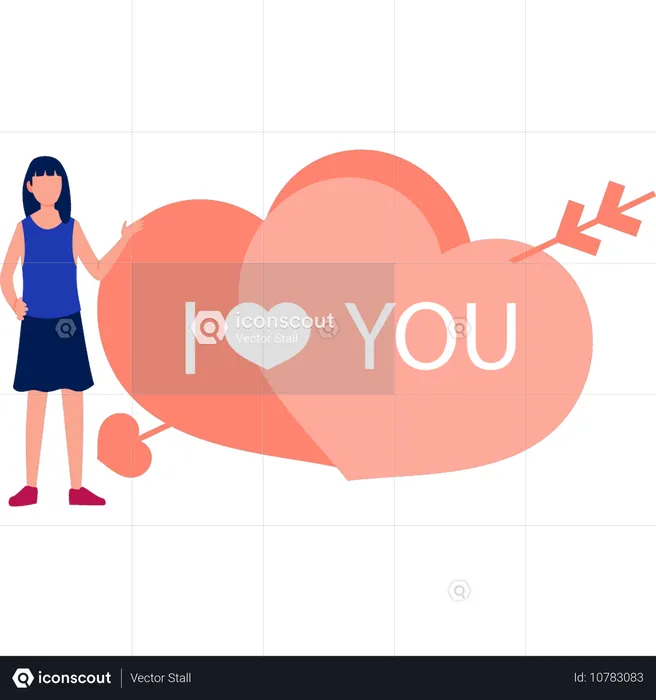 Girl pointing two heart love  Illustration