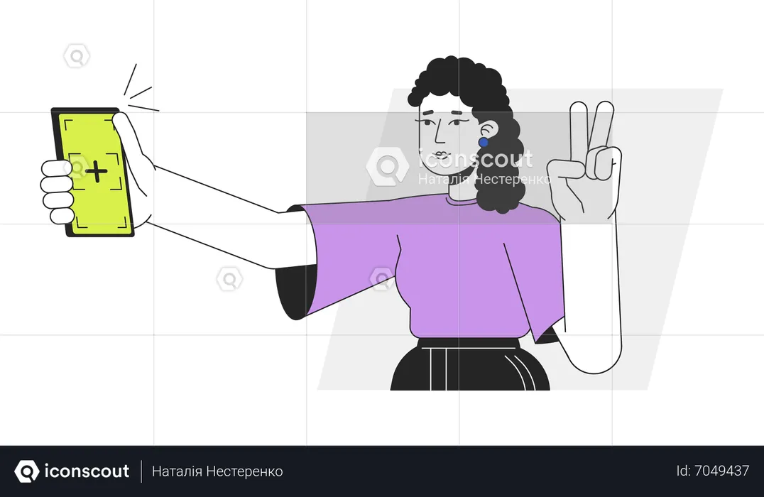 Girl posing for selfie with peace fingers  Illustration