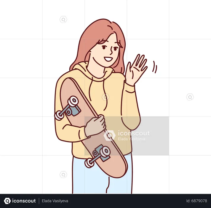 Girl posing with skateboard  Illustration