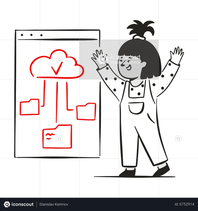 Girl posted information to cloud  Illustration