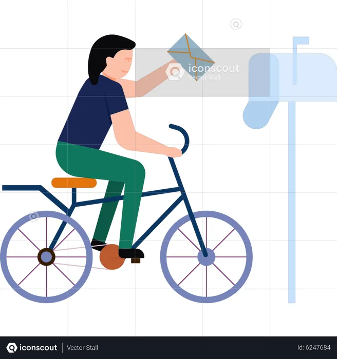 Girl posting letter on bicycle  Illustration