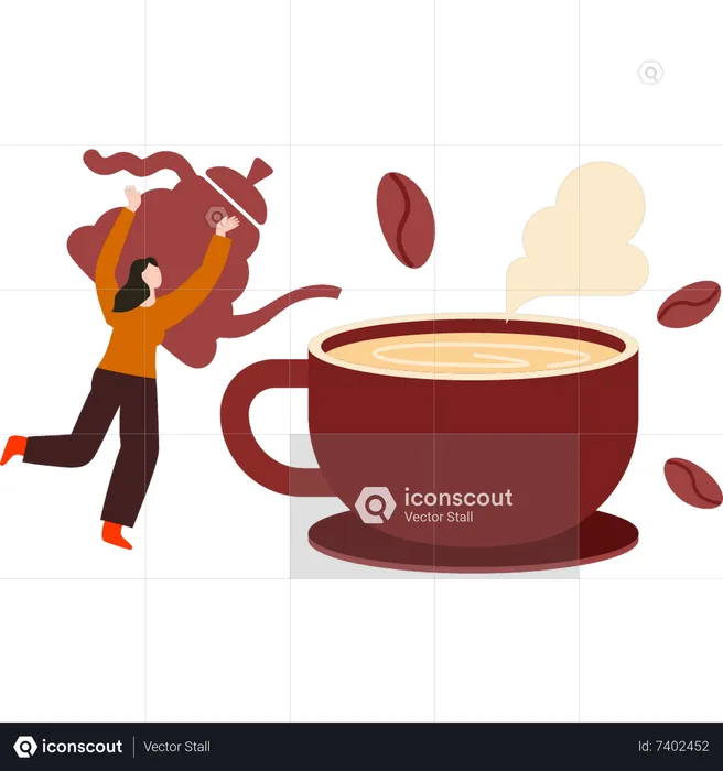 Girl pouring coffee into cup  Illustration