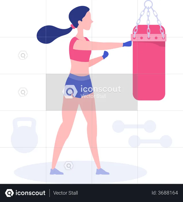Girl practice with punching bag for fitness  Illustration