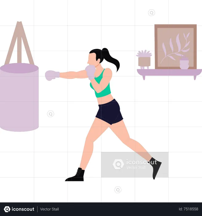Girl practicing boxing  Illustration