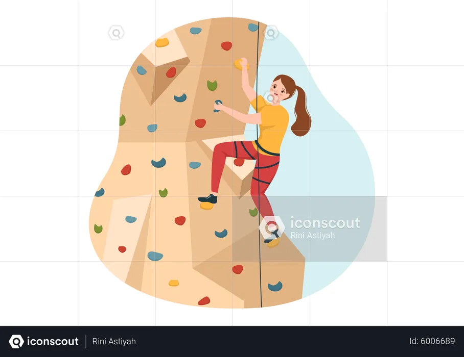 Girl practicing cliff climbing  Illustration