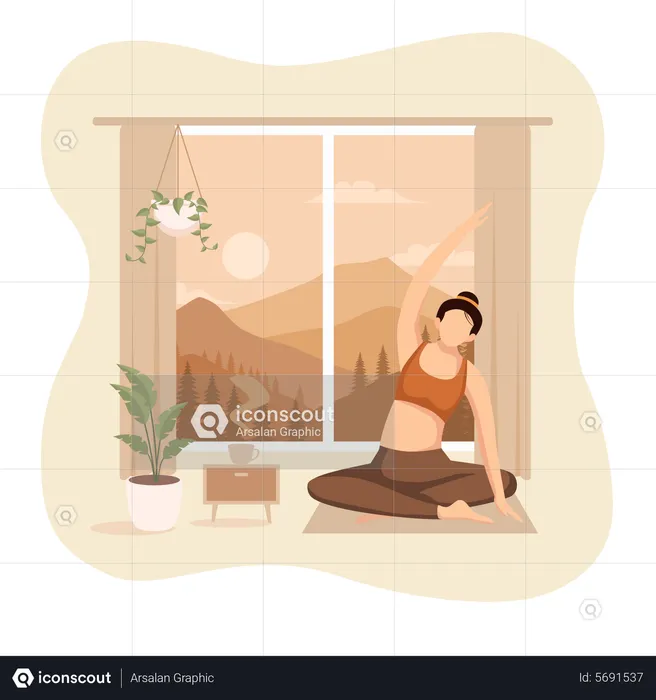 Girl Practicing Yoga  Illustration