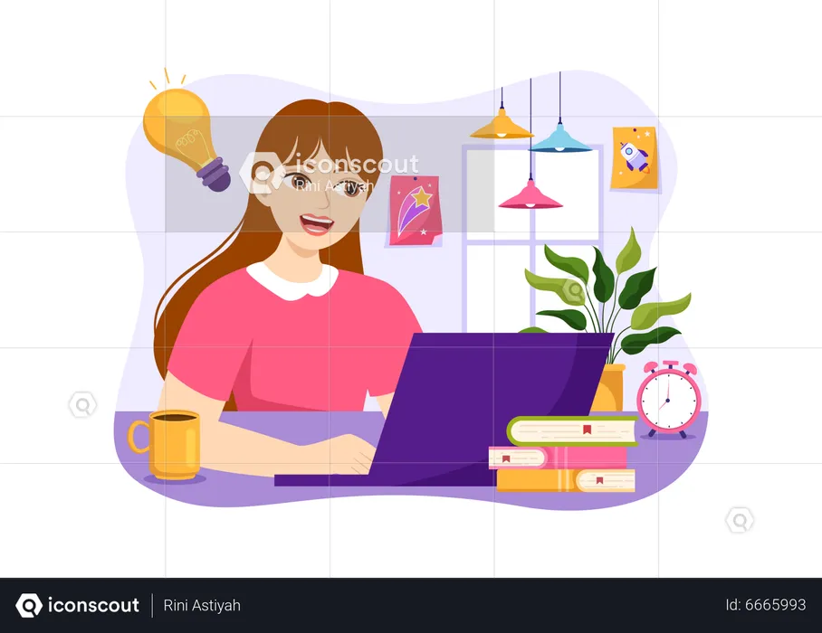 Girl Preparing For Exam  Illustration