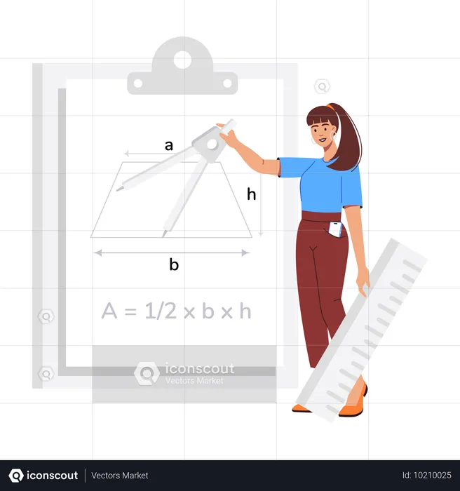 Girl preparing geometry practical  Illustration