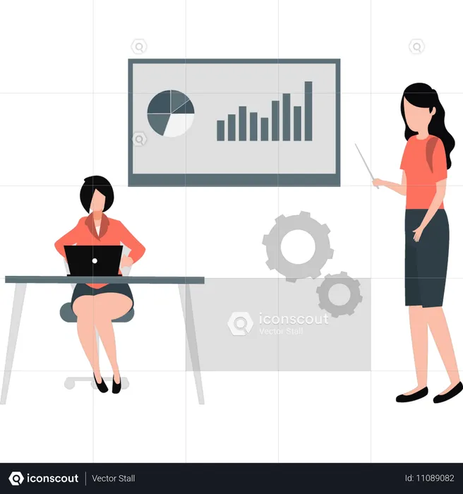 Girl presenting business graph  Illustration