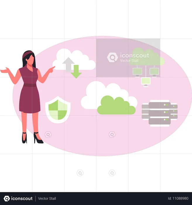 Girl presenting cloud management  Illustration