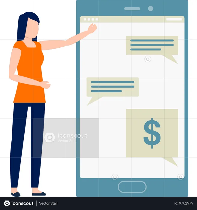 Girl presenting money notifications  Illustration