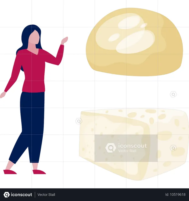 Girl  presenting organic cheese  Illustration