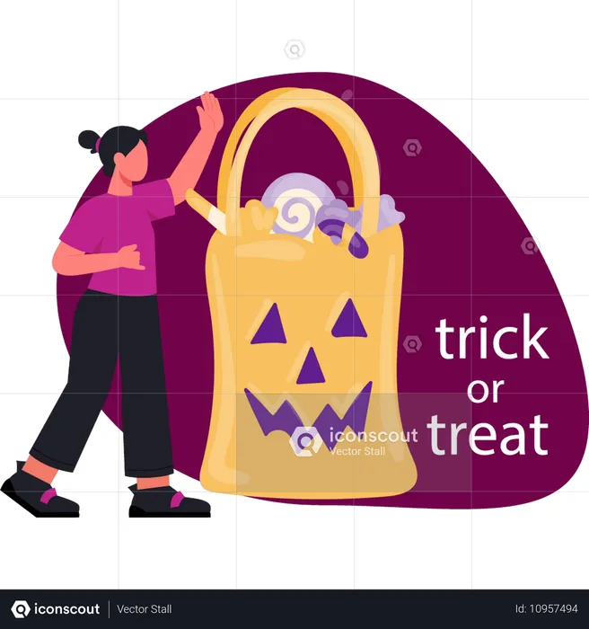 Girl presenting trick or treat  Illustration