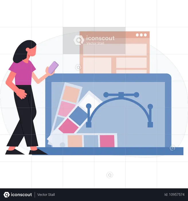 Girl presenting website design  Illustration