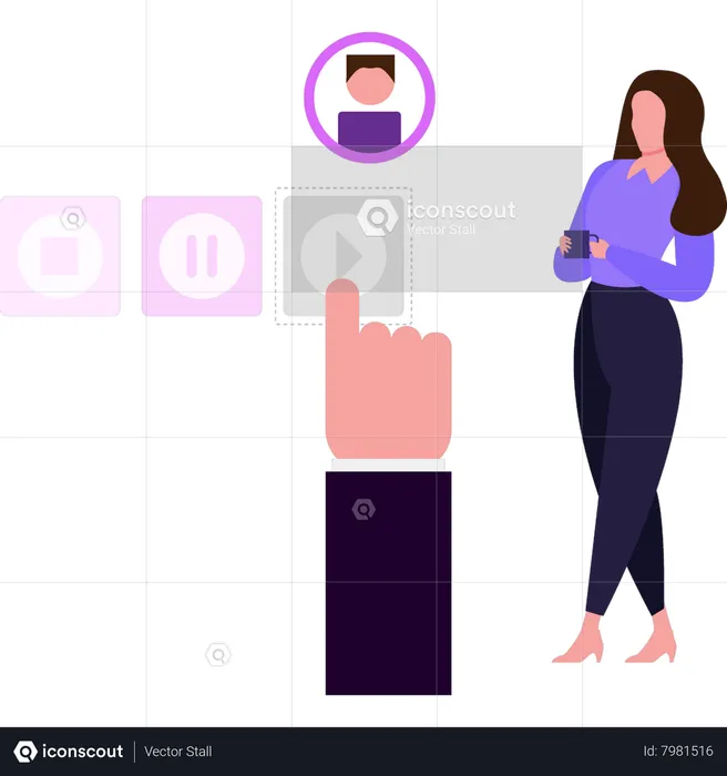 Girl pressing play button  Illustration
