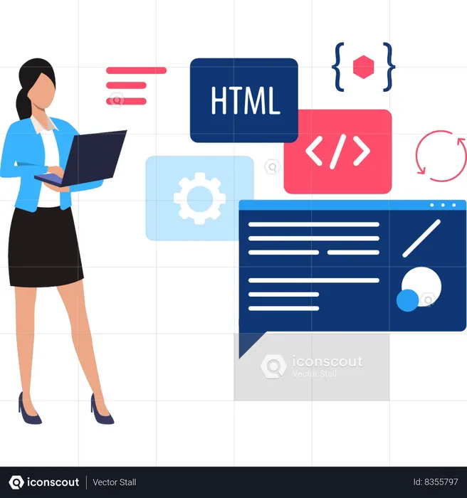 Girl programmer is writing coding lines  Illustration