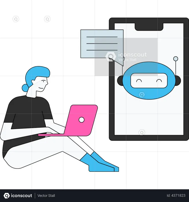 Girl programming robotic application  Illustration