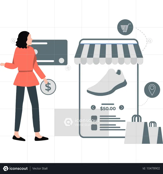 Girl promoted online marketing  Illustration