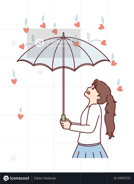 Girl protect herself from heart rain  Illustration