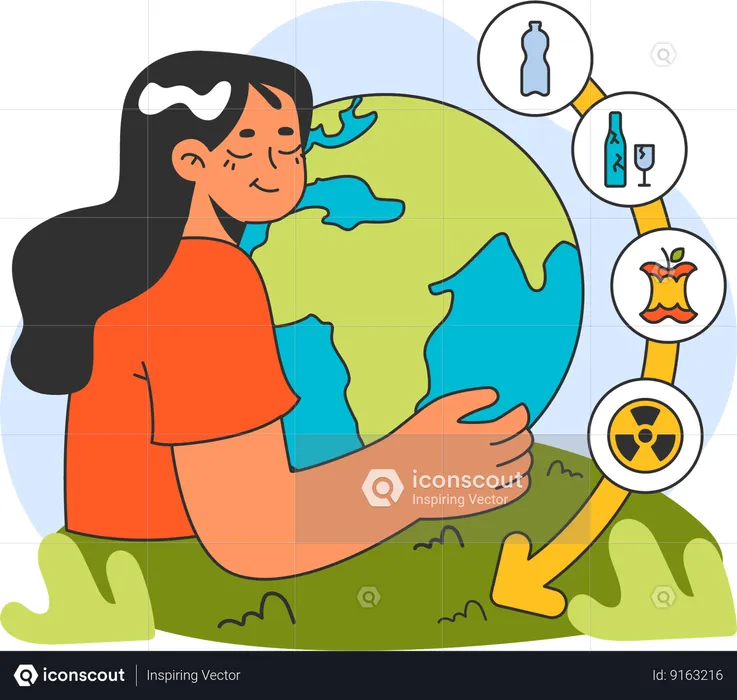 Girl protecting earth from pollution  Illustration