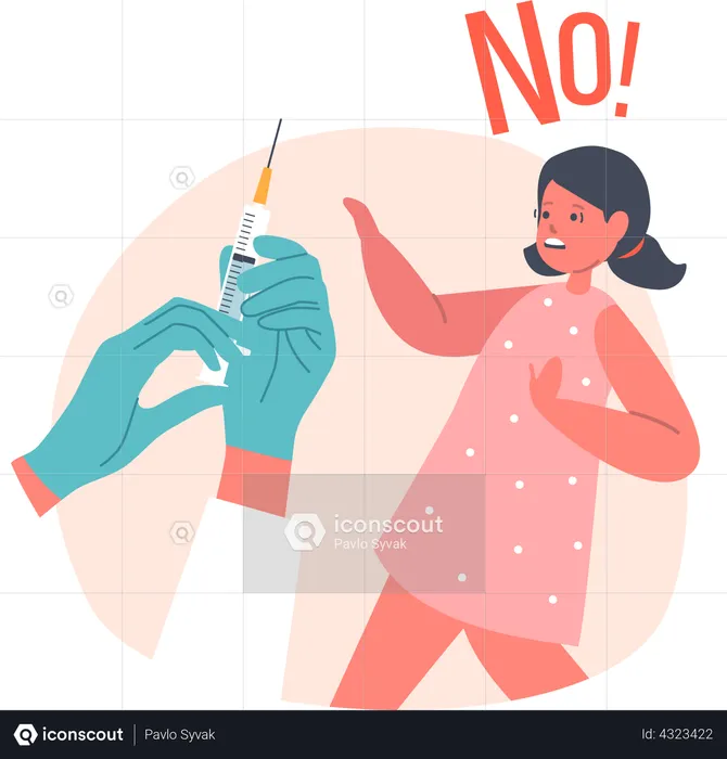 Girl Protecting from Doctor Holding Syringe  Illustration