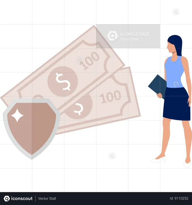 Girl protects her money  Illustration