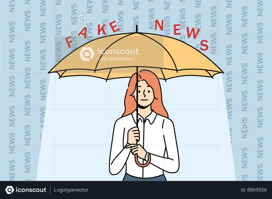 Girl protects herself from fake news  Illustration