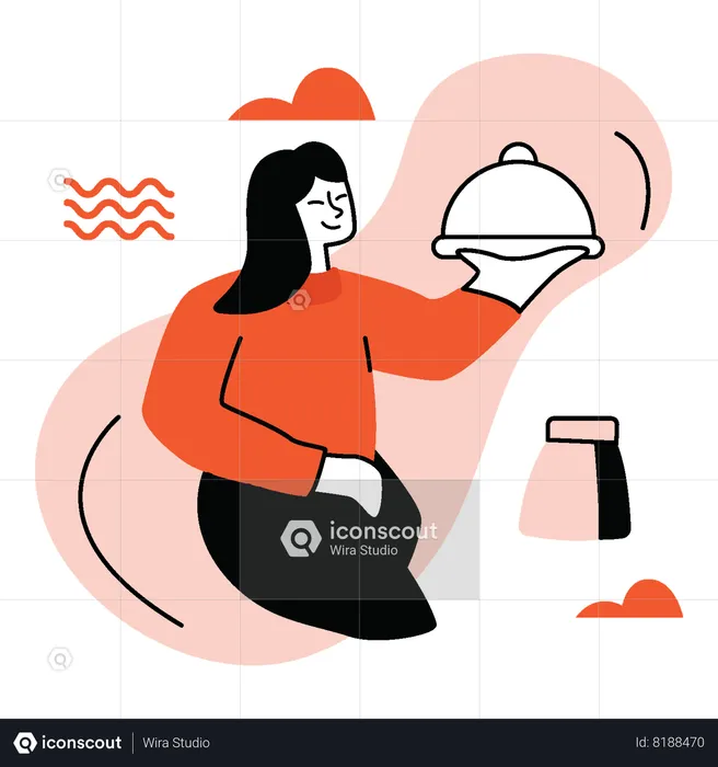 Girl provide food service  Illustration