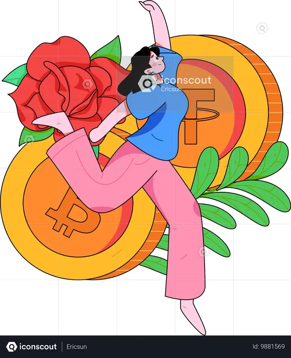 Girl purchase Bitcoin using USDT  Illustration